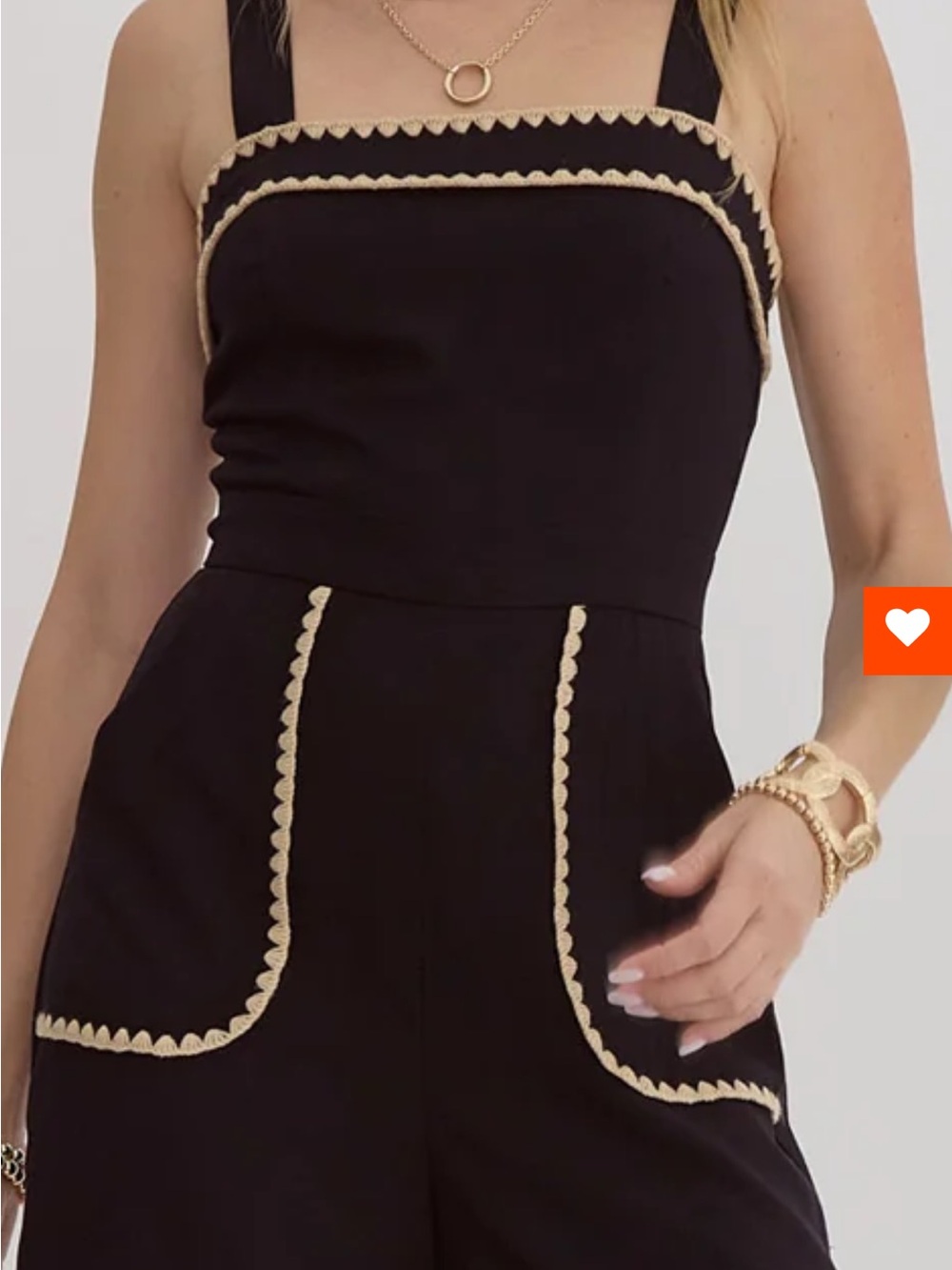 Black Square-Neck Wide Leg Jumpsuit with Contrast Trim - Picture 4 of 5